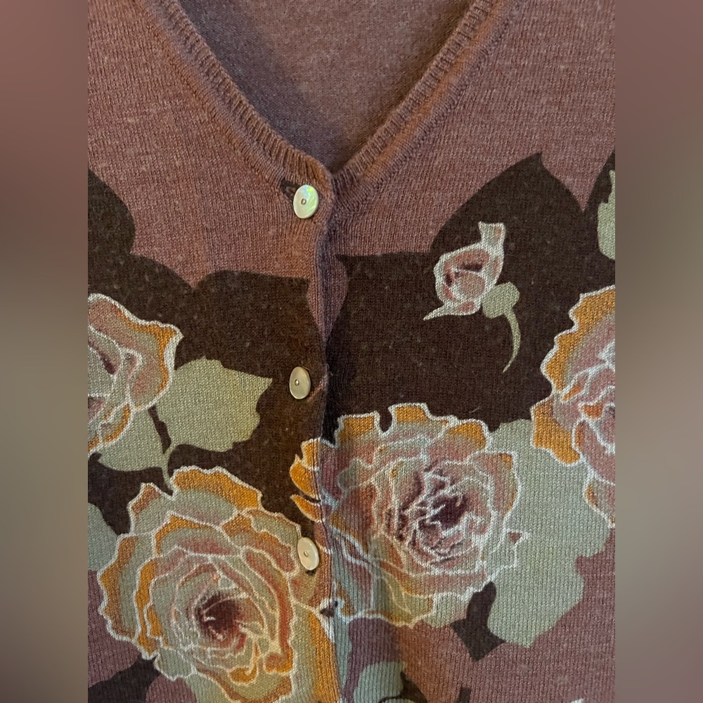 “Charlotte” size M Darling brown 3/4 sleeve button up sweater - Picture 7 of 7